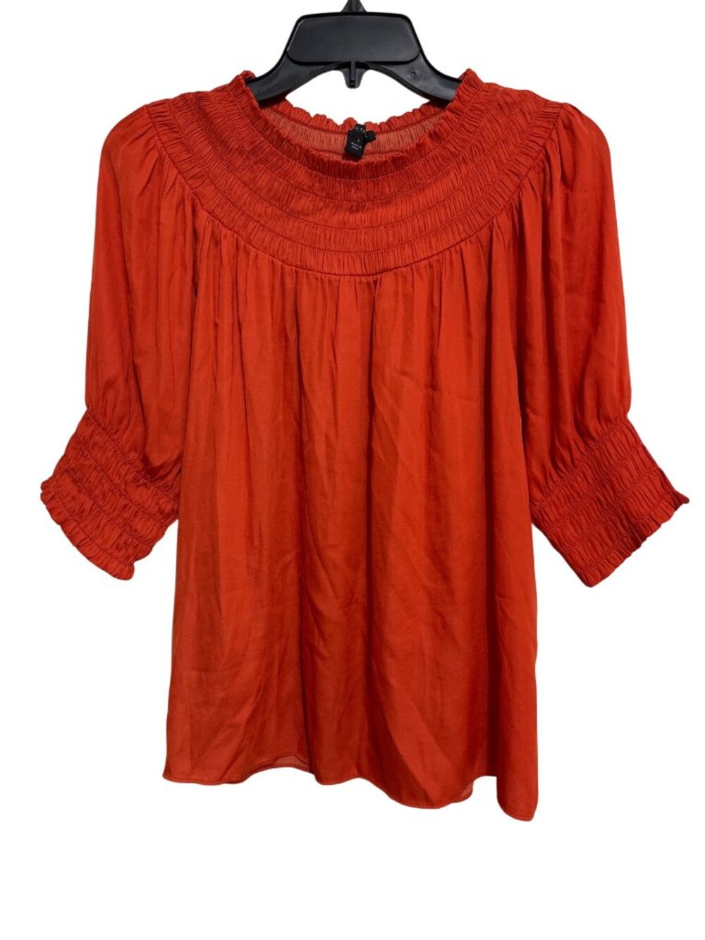 Ann Taylor Rust Red Smocked Short Sleeve Blouse Small Fall Fashion Casual Boho